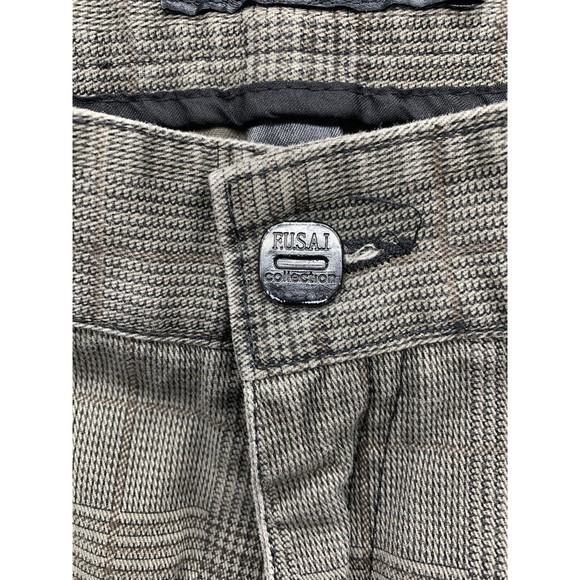 F.J.S.A.I Pants Men Size Size 34/32 Khaki Embellish Pockets Zippers Plaid Check - Picture 6 of 16